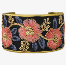 Load image into Gallery viewer, Vintage Pink Blue Embroidered Cuff Bracelet