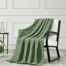 Load image into Gallery viewer, Moss Green Waffle Weave Throw Blanket – Cotton 50x60