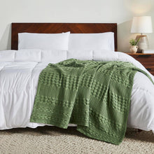 Load image into Gallery viewer, Moss Green Waffle Weave Throw Blanket – Cotton 50x60
