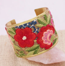 Load image into Gallery viewer, Mesh Red Flower Embroidered Elegance Cuff Bracelet