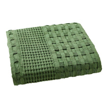 Load image into Gallery viewer, Moss Green Waffle Weave Throw Blanket – Cotton 50x60
