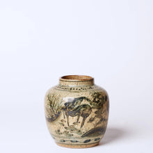 Load image into Gallery viewer, Rustic Porcelain Crane and Deer Small Round Vase
