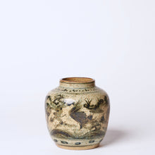 Load image into Gallery viewer, Rustic Porcelain Crane and Deer Small Round Vase
