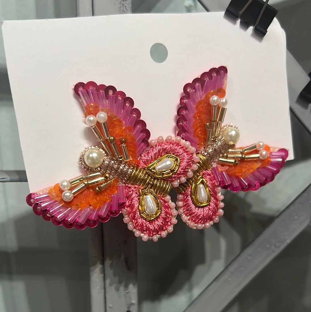 Beaded Butterfly Statement Earrings