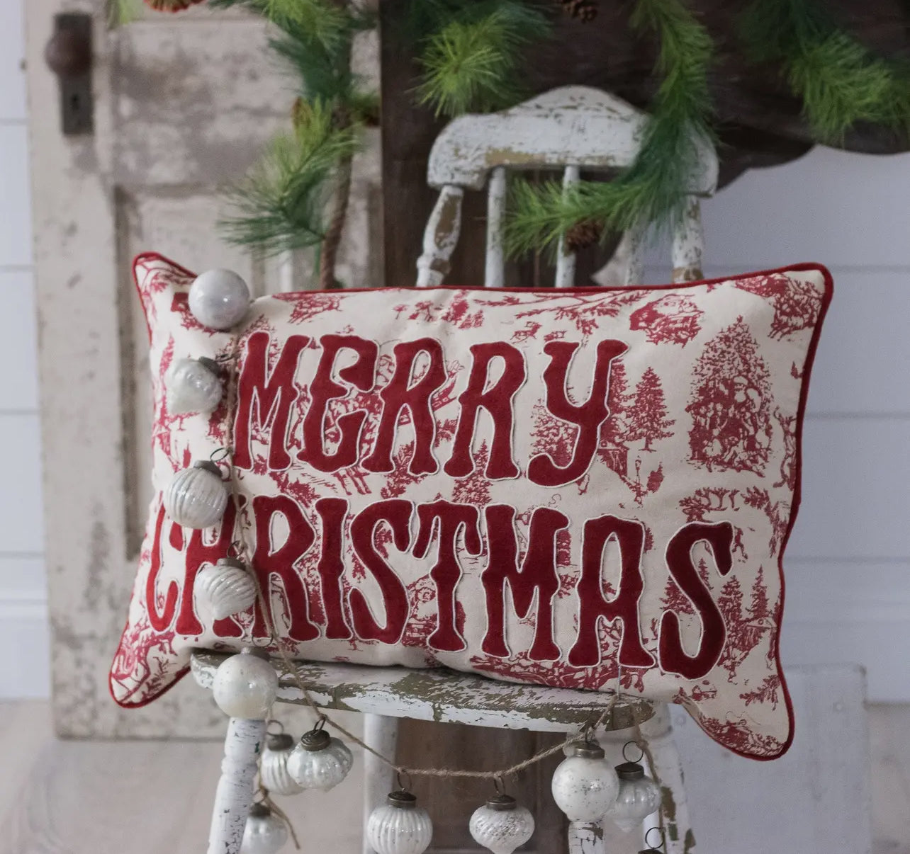 Red Christmas Toile Pillow
