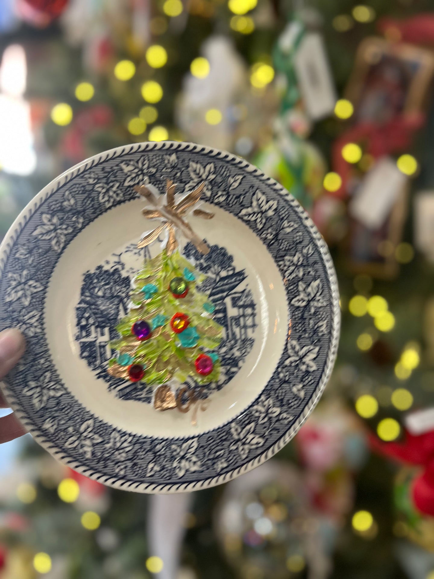 Bejeweled Blue and White Tree Plate