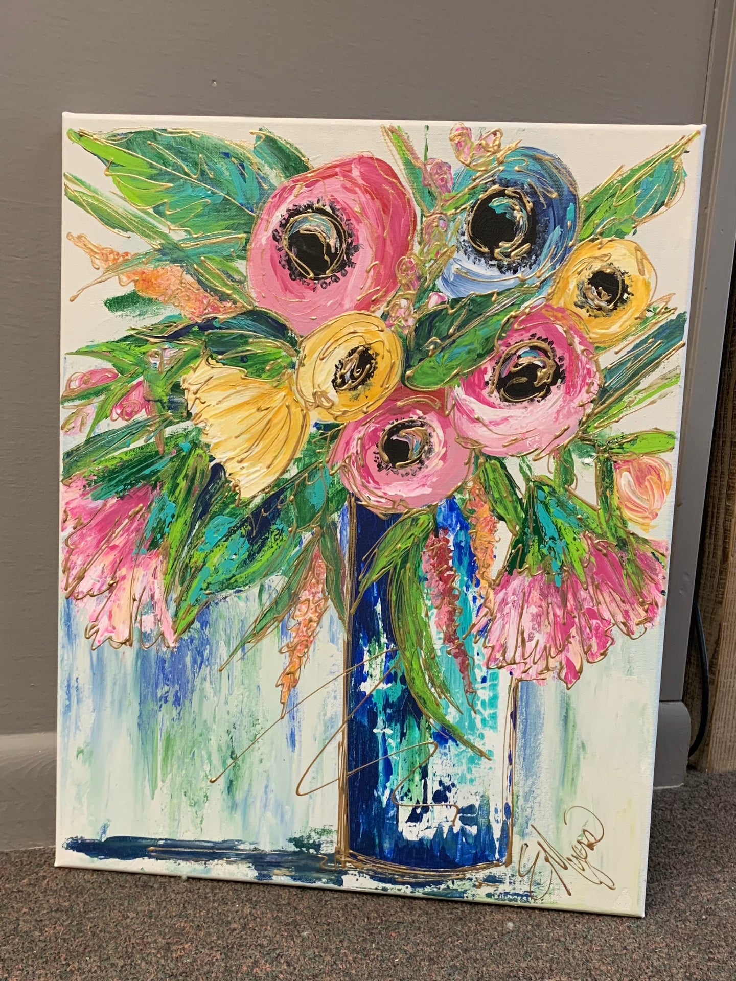 Spring Bouquet in Blue Vase