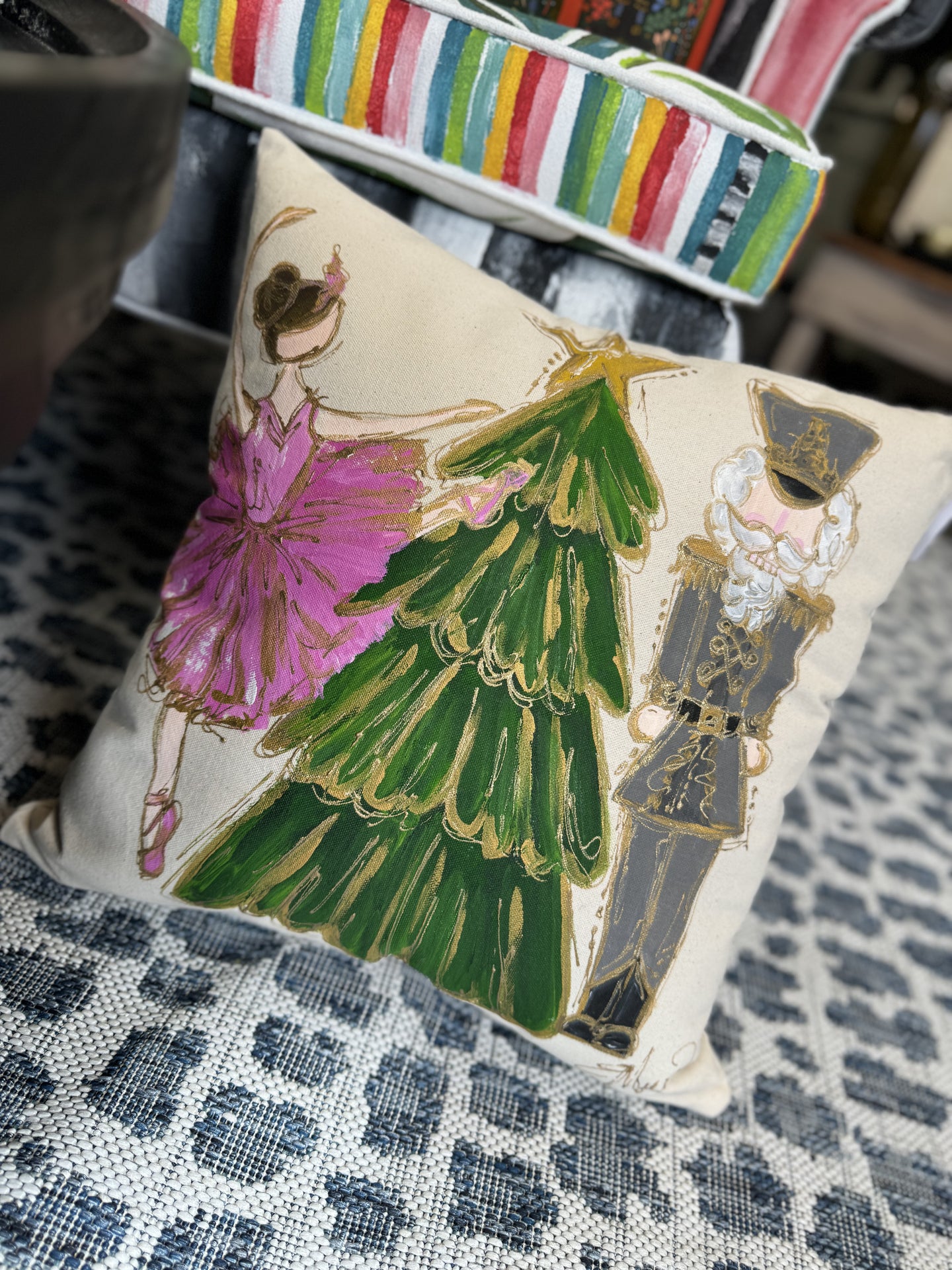 EM Handpainted Christmas Pillow