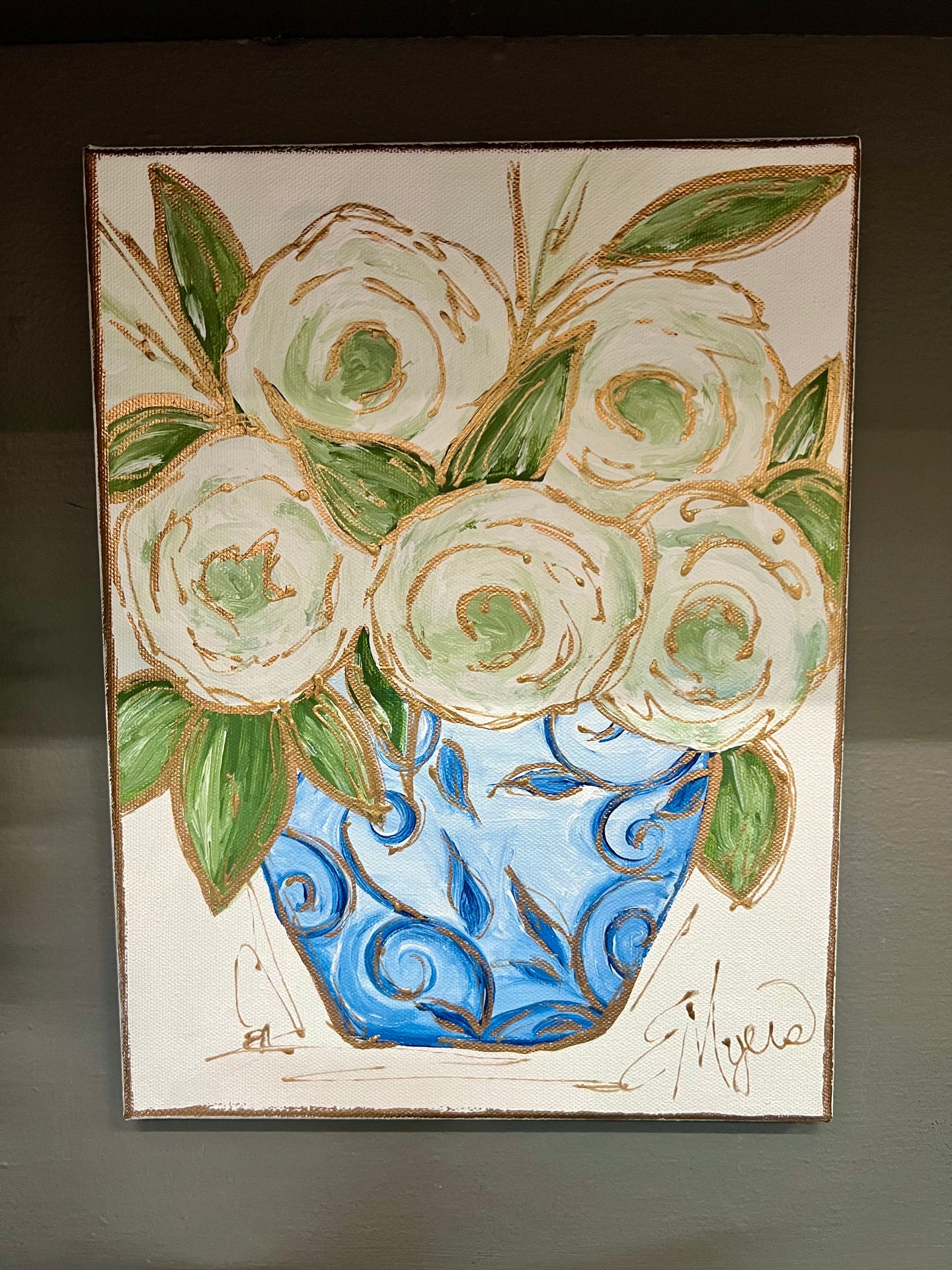 EM Blue & White Vase with Flowers