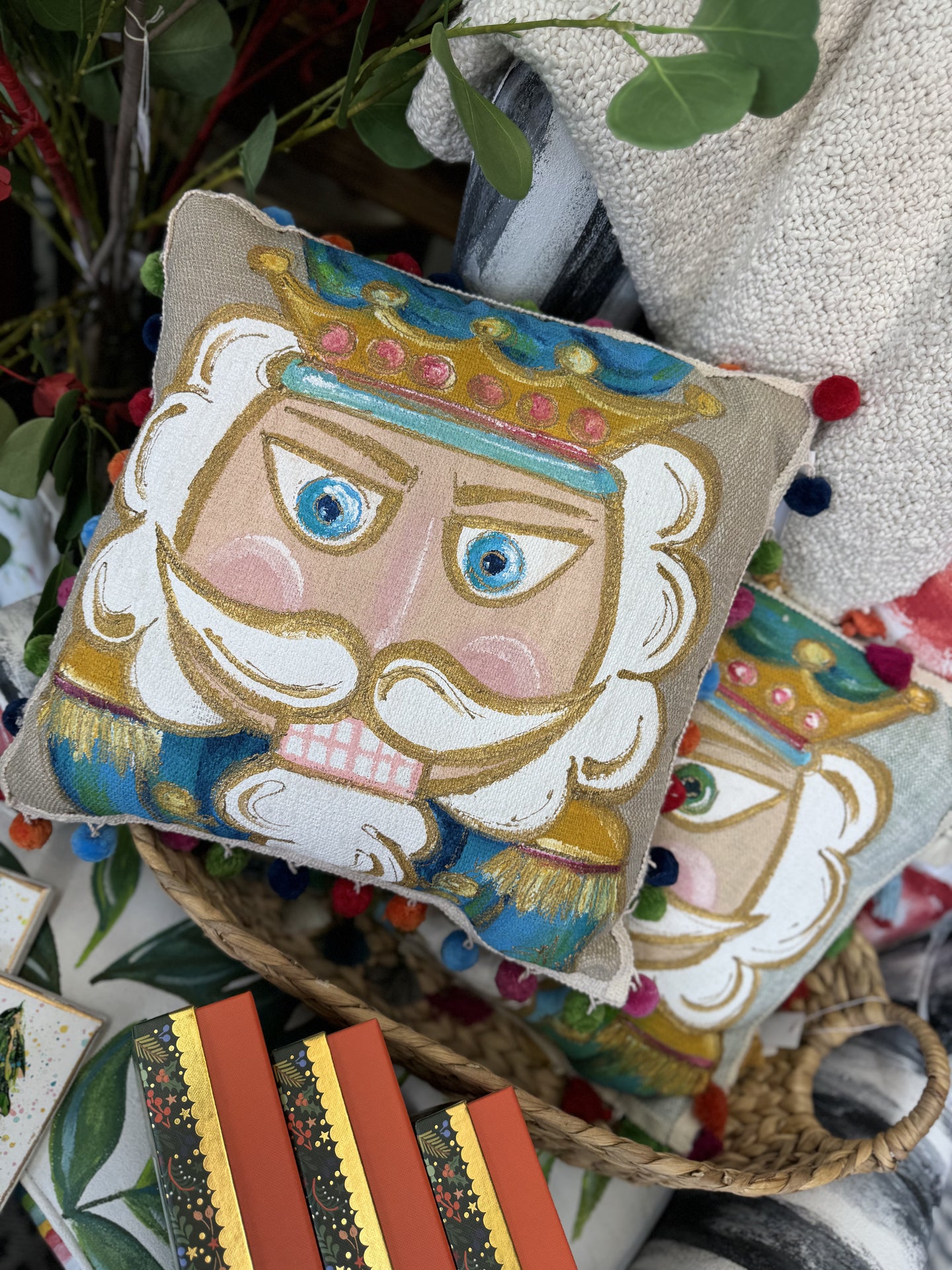 EM Handpainted Nutcracker Pillow