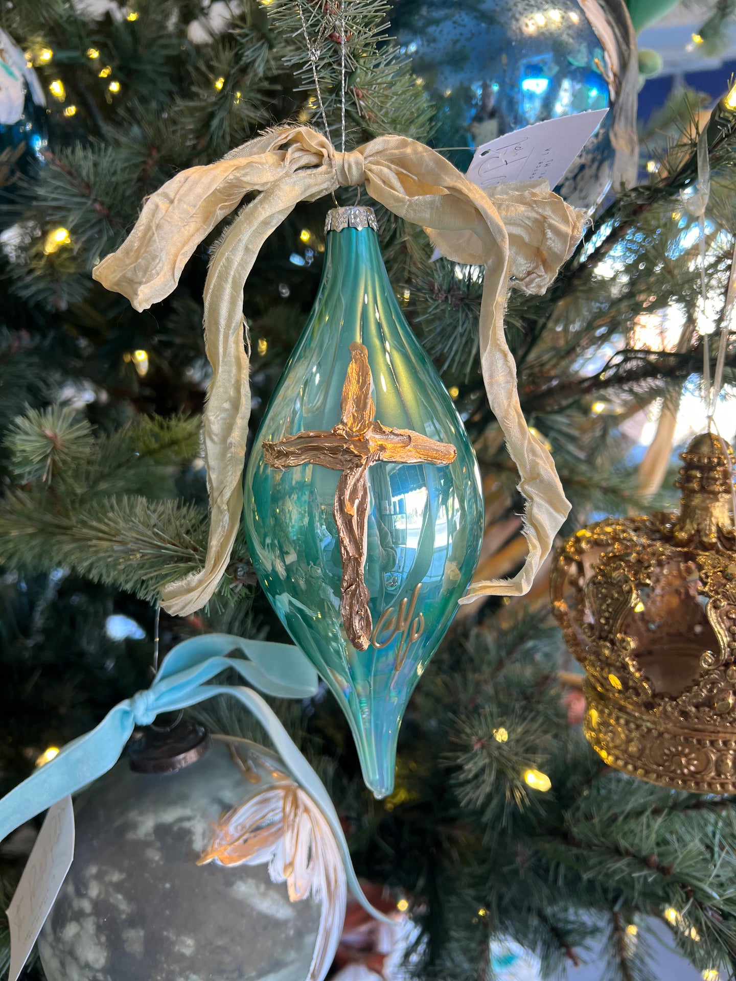 Blue Icicle Cross Ornament