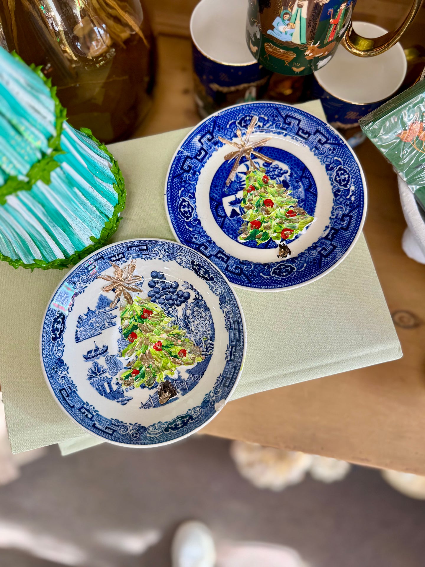 Blue and White Christmas Tree Plate