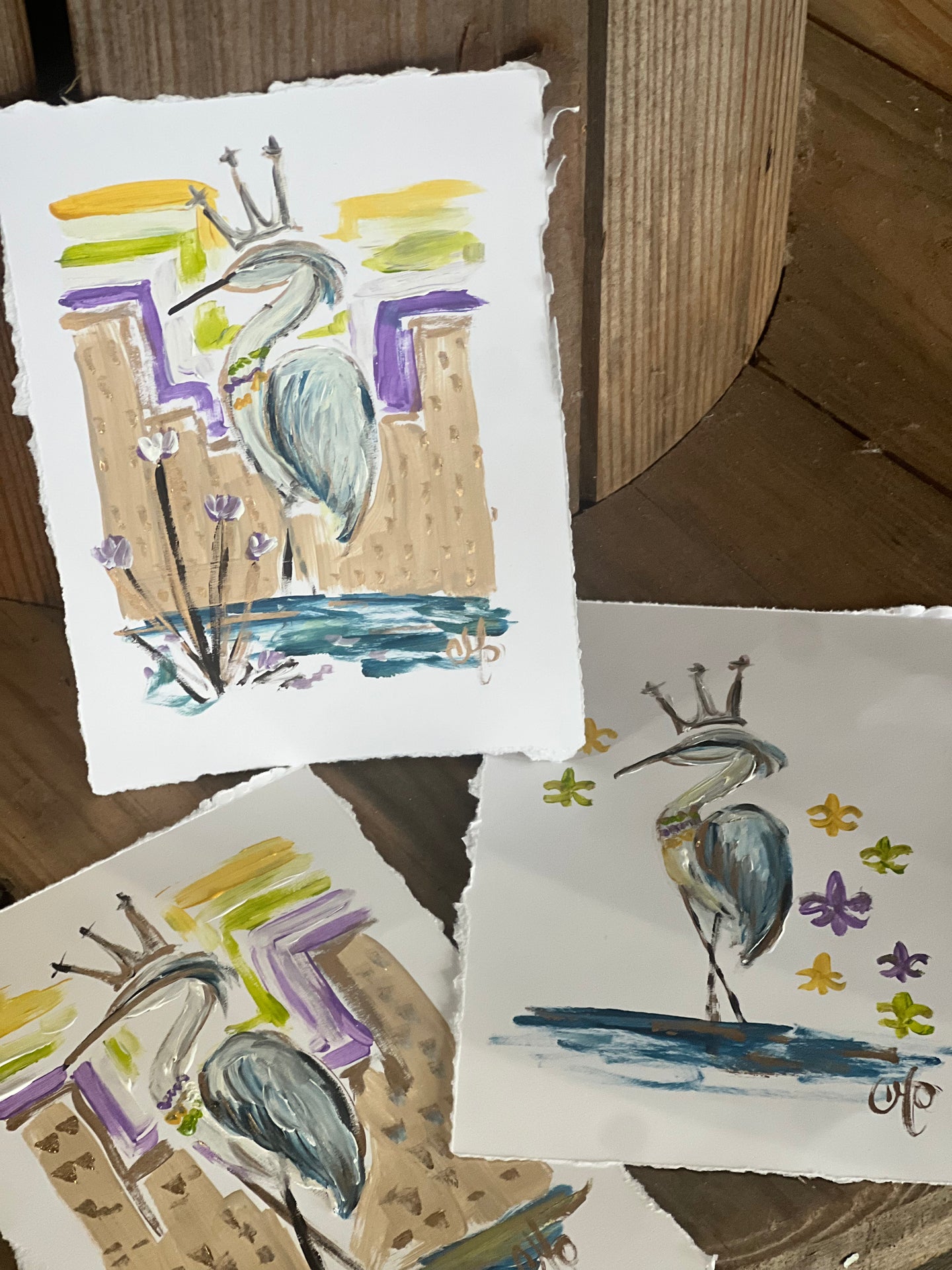 Mardi Gras Heron Paper Painting