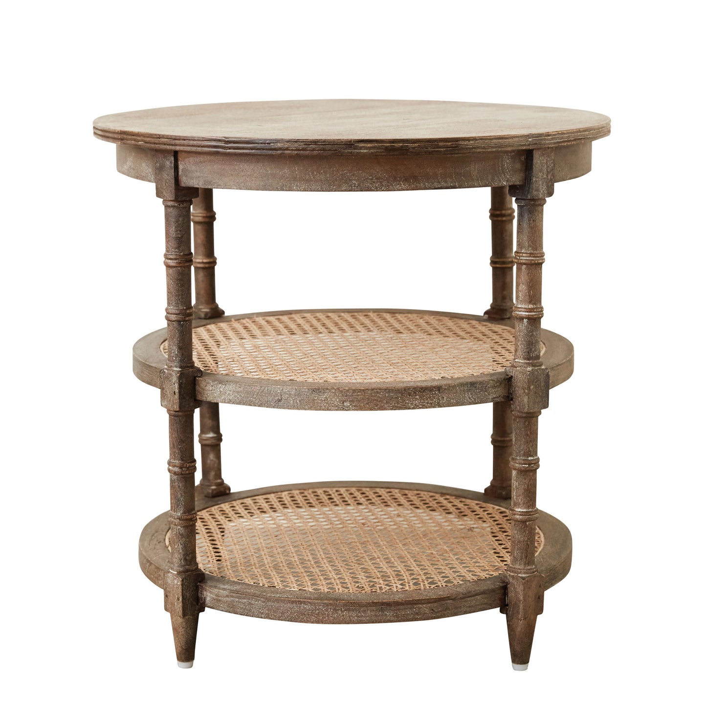 Mango Wood Side Table with Cane Shelves