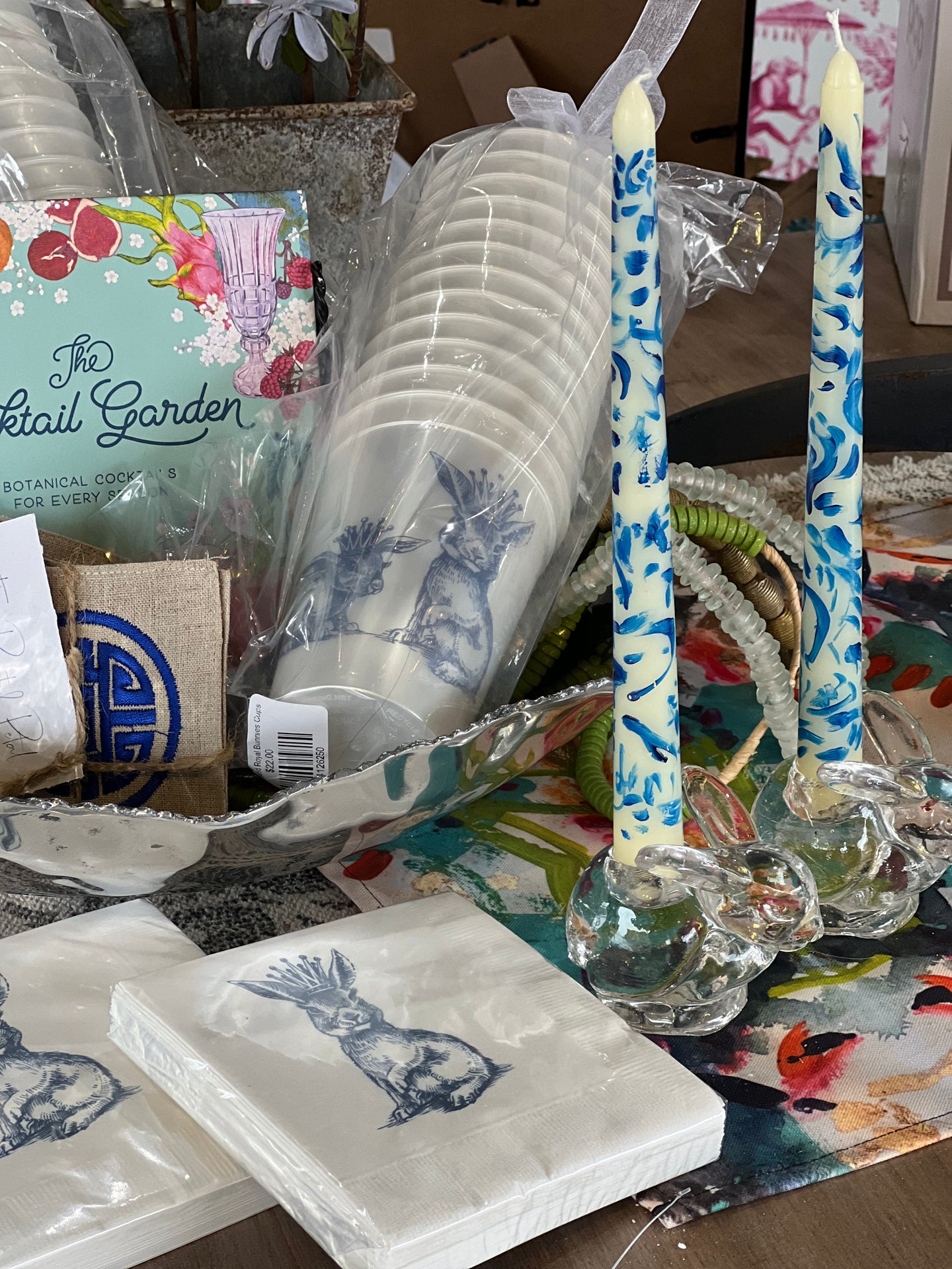 Blue and White Taper Candle
