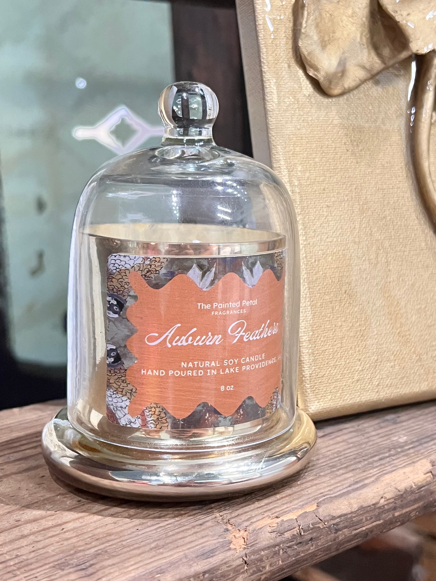 Auburn Feathers Gilded Candle