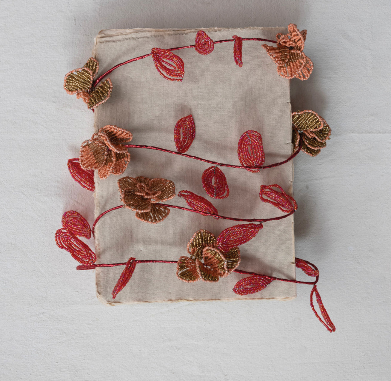 Glass Bead Wired Leaves & Flowers Garland