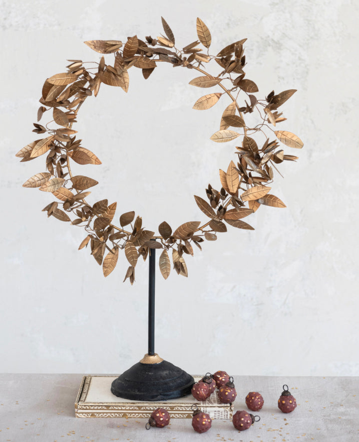 Metal Leaf Wreath on Stand