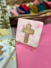 Load image into Gallery viewer, Spatter Paint Cross on Block

