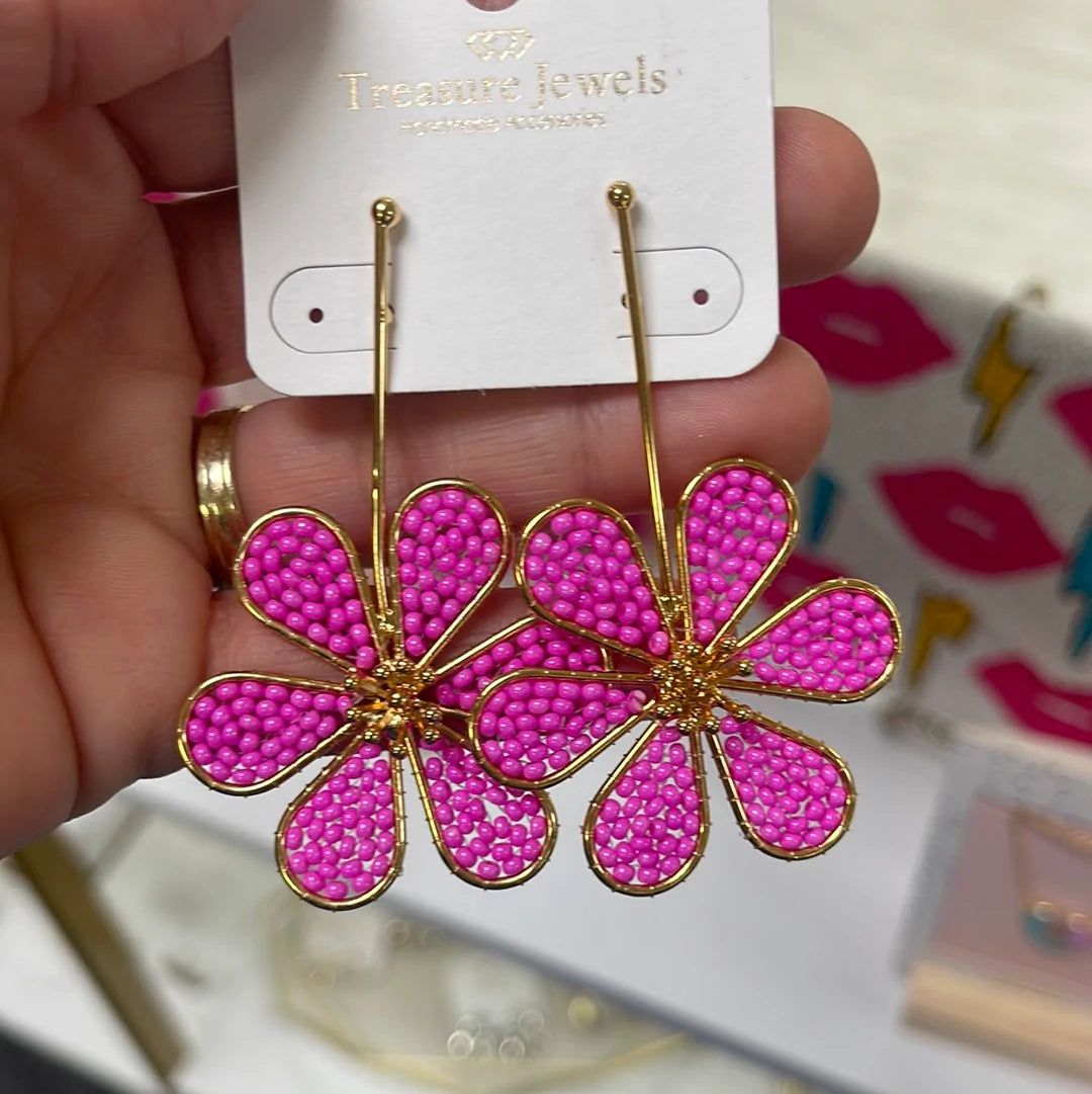 Drop Daisy Pink Earrings