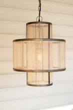 Load image into Gallery viewer, Round double layered woven fiber and metal pendant light

