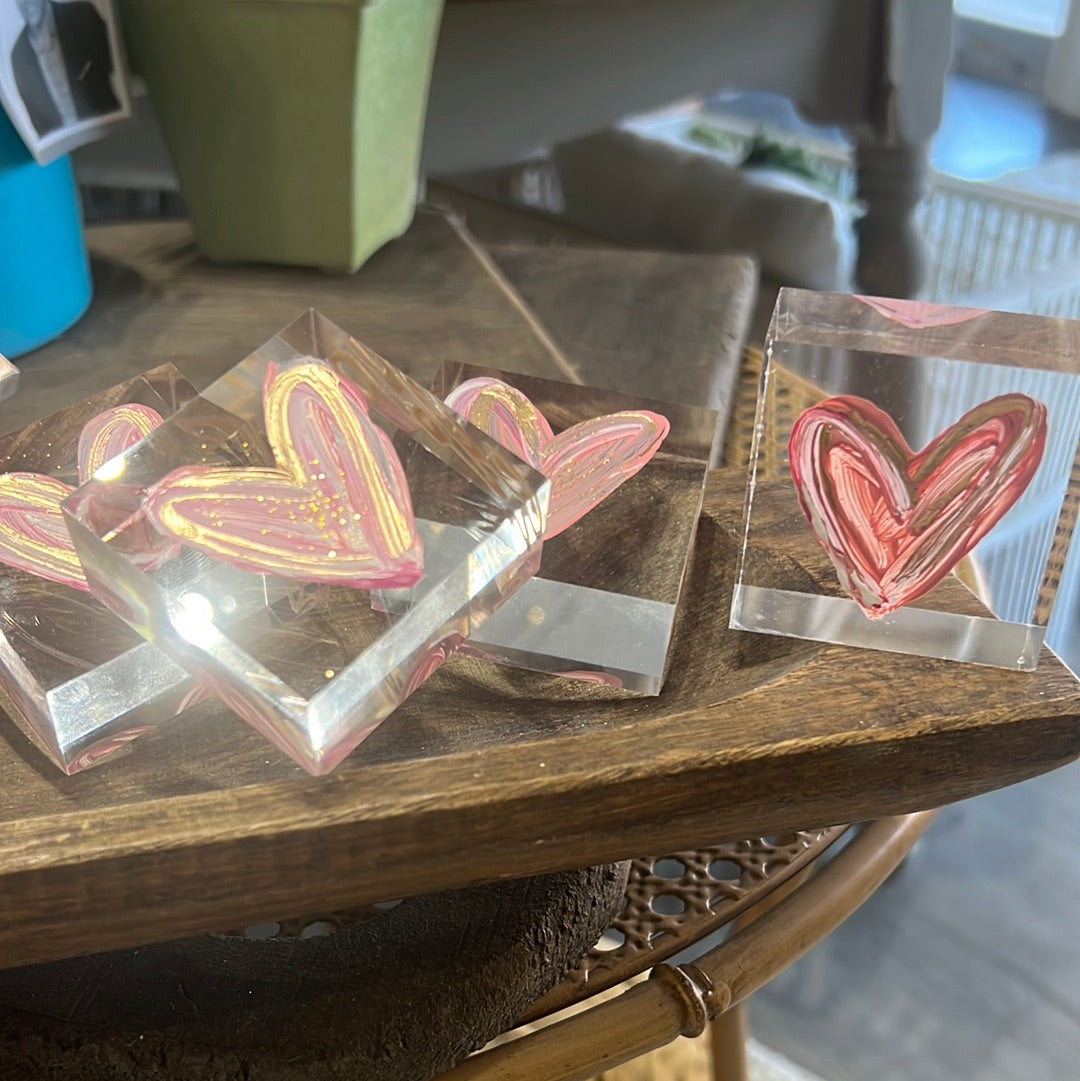 Pink Heart Lucite Block