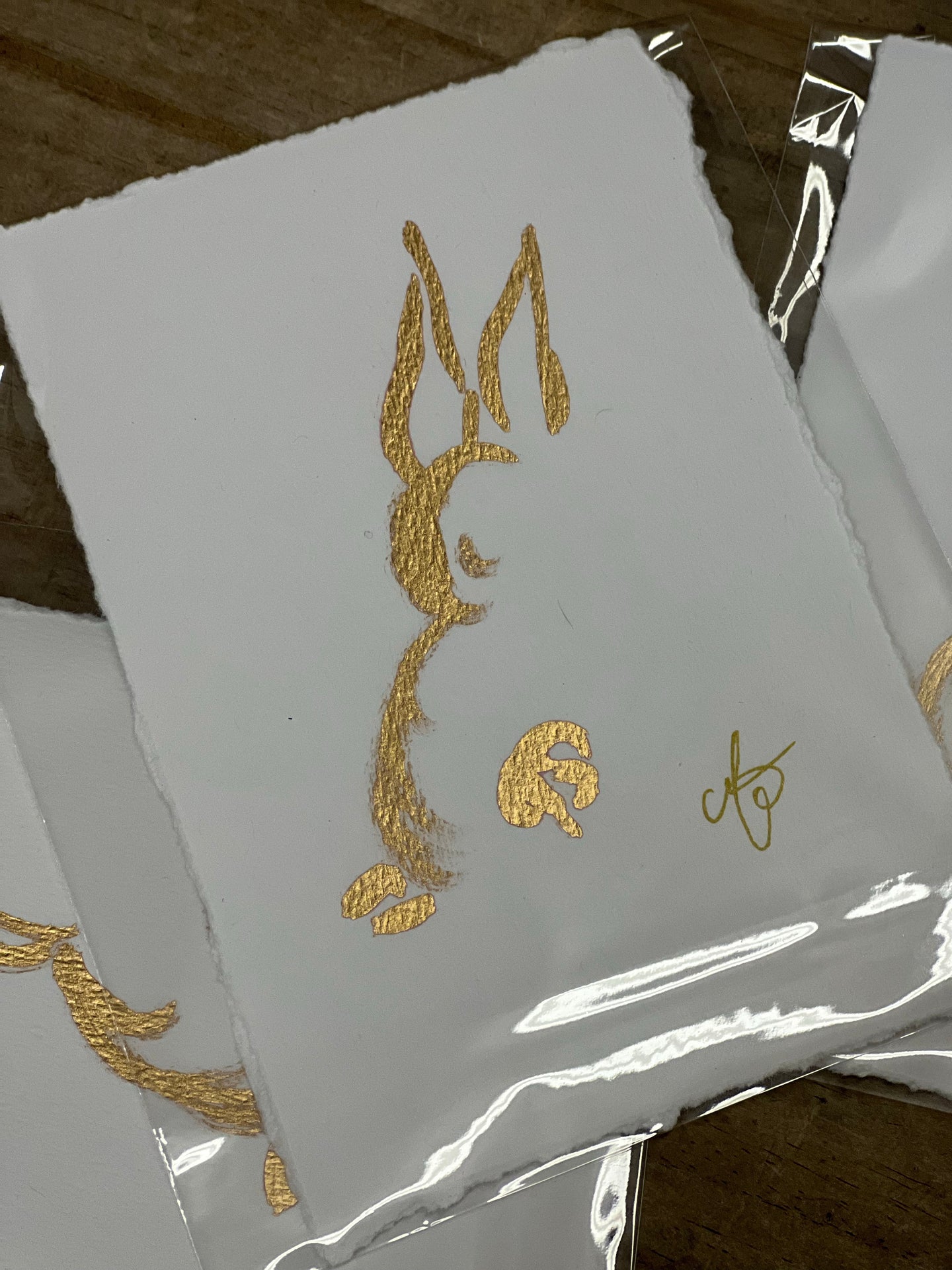 Gold Bunny Paper Painting