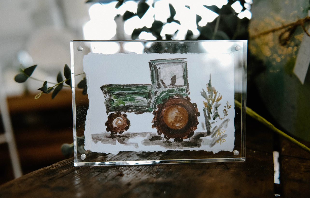 Green Tractor in Acrylic Frame